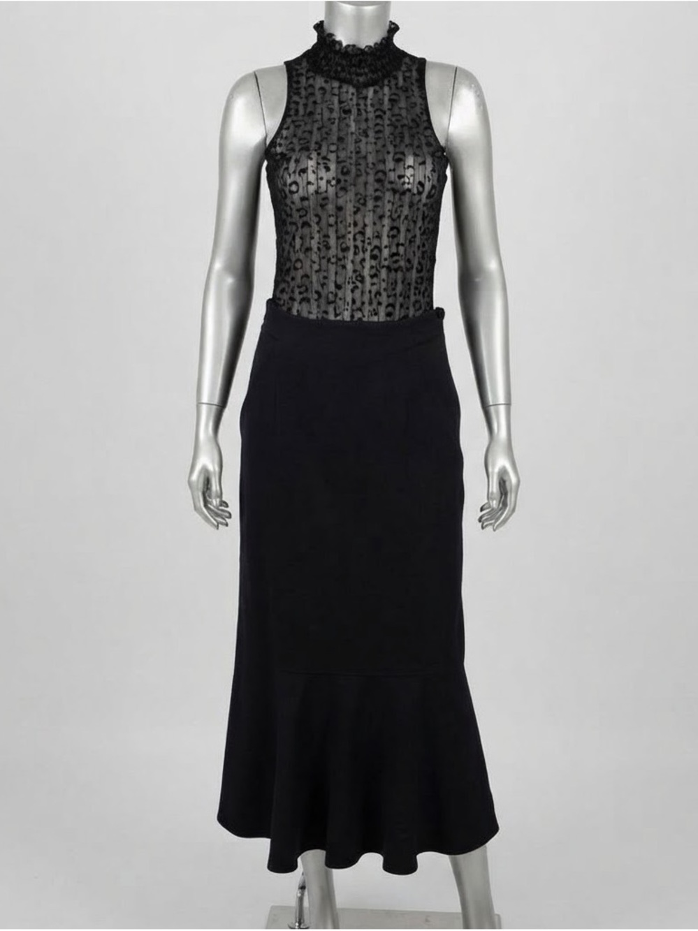 Vintage Black Wool Mermaid Maxi Skirt Size 10 High Waist Flared Hem Avant Garde